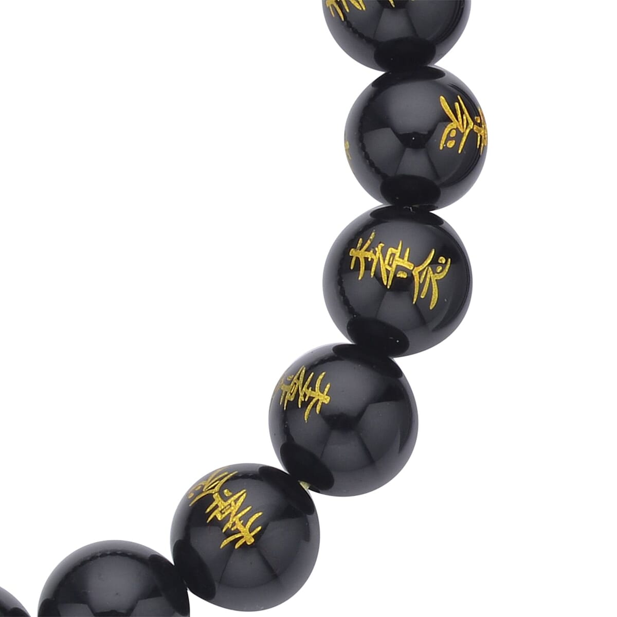 Black Obsidian Seiheki Reiki Power Symbol Engraved Beaded Stretch Bracelet 138.00 ctw image number 3