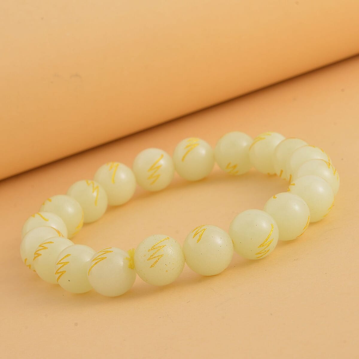 Luminous Seiheki Reiki Power Symbol Engraved Beaded Stretch Bracelet 122.50 ctw image number 1