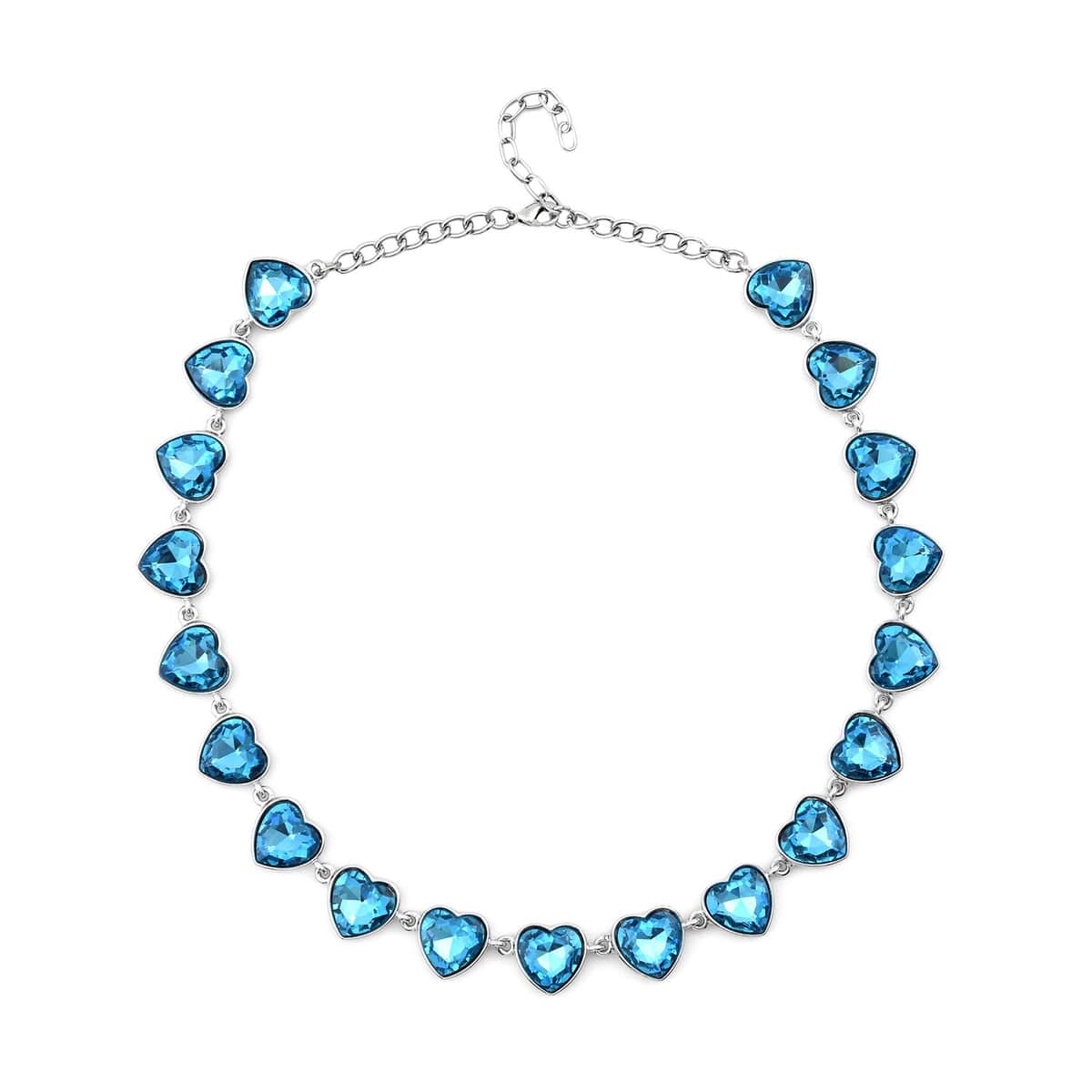 Aqua Blue Color Glass Heart Necklace 20-22 Inches in Silvertone image number 0