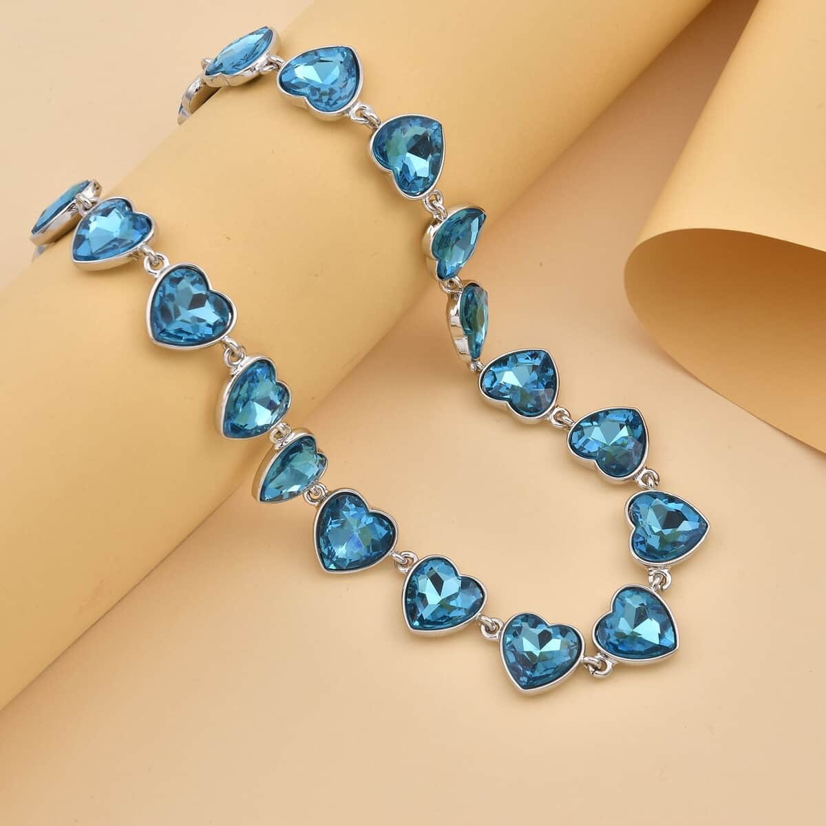 Aqua Blue Color Glass Heart Necklace 20-22 Inches in Silvertone image number 1