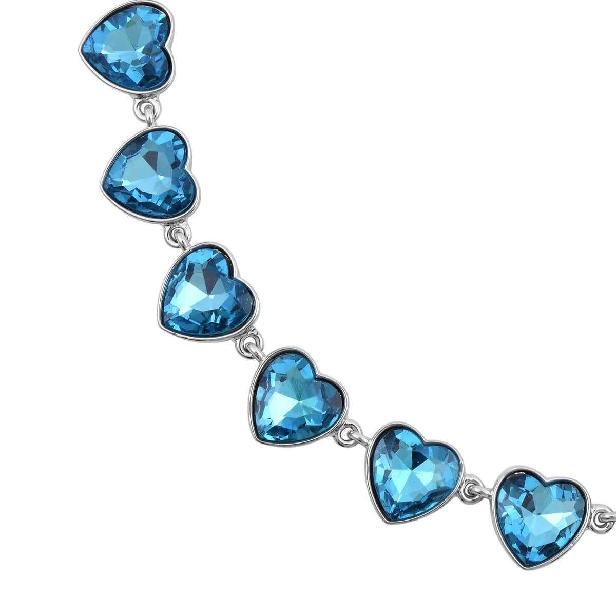 Aqua Blue Color Glass Heart Necklace 20-22 Inches in Silvertone image number 3