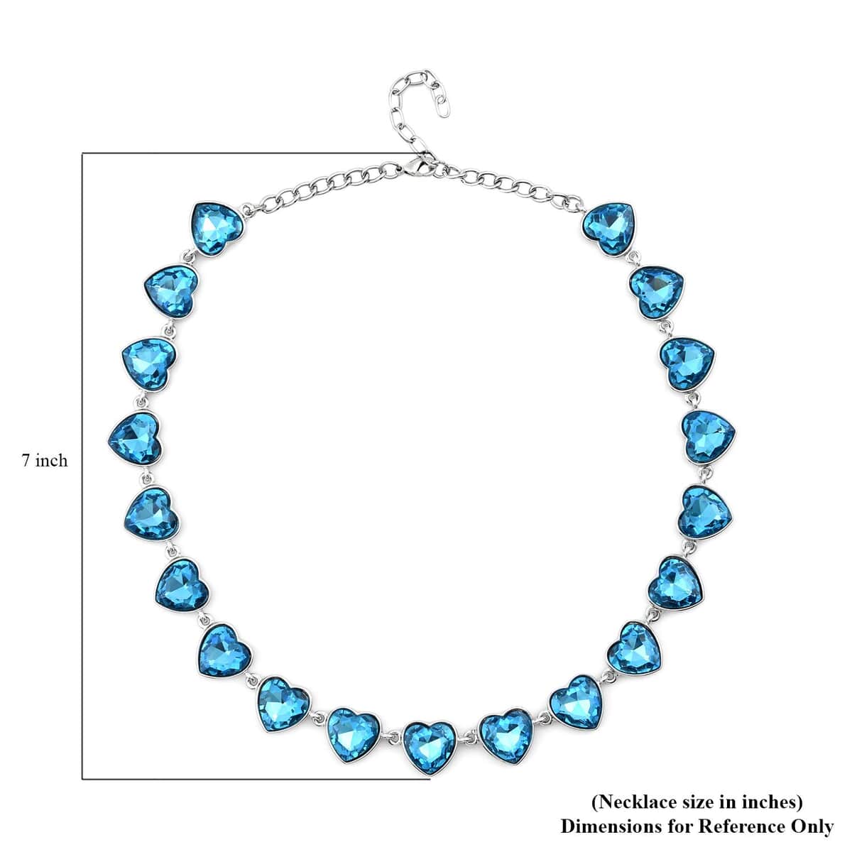 Valentine Special TLV Aqua Blue Color Glass Heart Necklace (20-22 Inches) in Silvertone image number 4