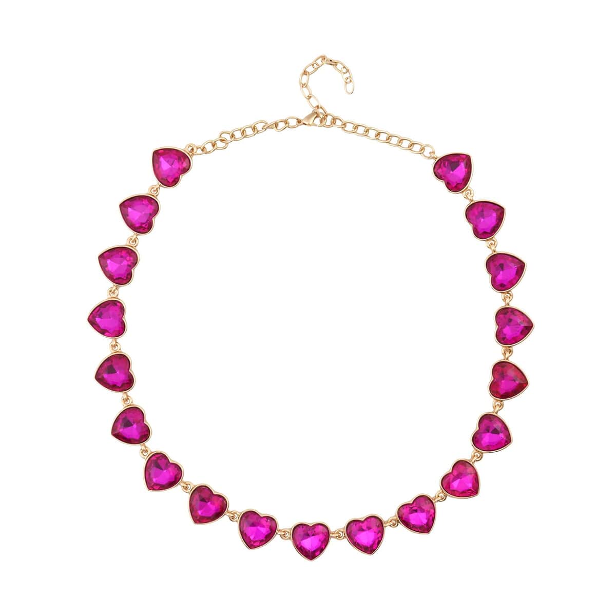 Fuchsia Color Glass Heart Necklace 20-22 Inches in Goldtone image number 0