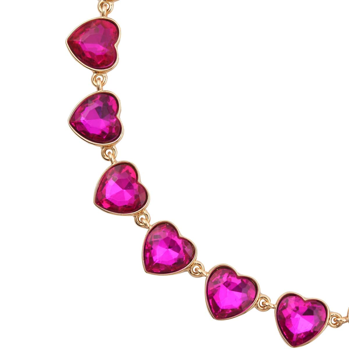 Fuchsia Color Glass Heart Necklace 20-22 Inches in Goldtone image number 3