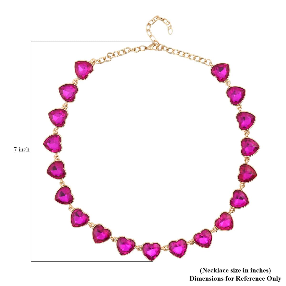 Fuchsia Color Glass Heart Necklace 20-22 Inches in Goldtone image number 4