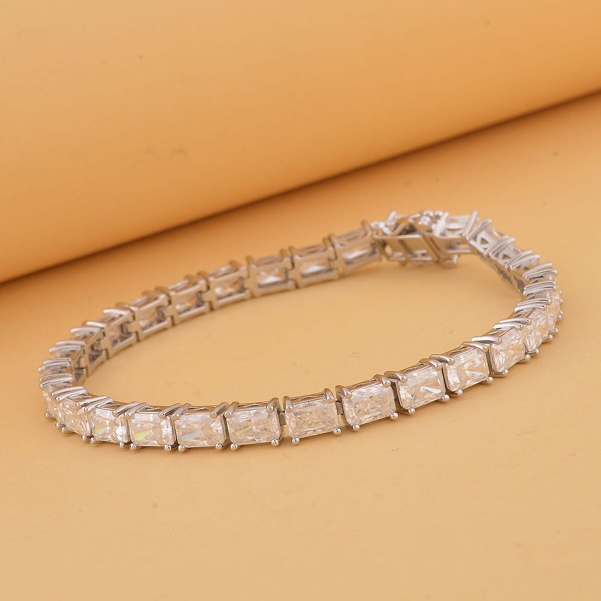 Radiant Cut Moissanite Tennis Bracelet in Platinum Over Sterling Silver (6.50 In) 11.40 Grams 15.50 ctw image number 1