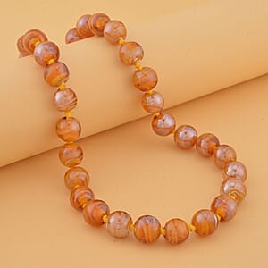 Champagne Color Beaded Knotted Necklace with Magnetic Lock in Silvertone 20 Inches