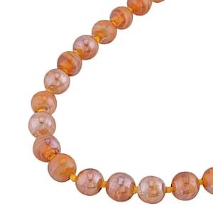 Champagne Color Beaded Knotted Necklace with Magnetic Lock in Silvertone 20 Inches