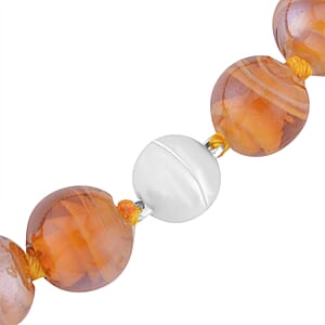 Champagne Color Beaded Knotted Necklace with Magnetic Lock in Silvertone 20 Inches