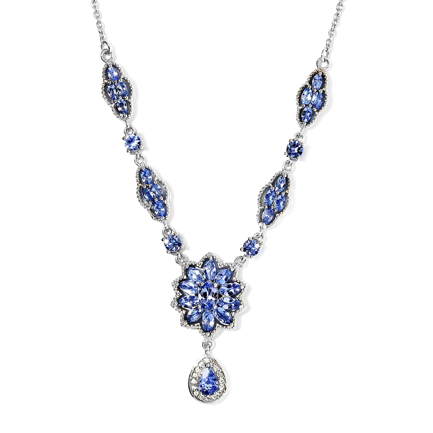 Tanzanite and Natural White Zircon Necklace 18 Inches orders in Platinum Over Sterling Silver 10.50 Grams 2.75 ctw