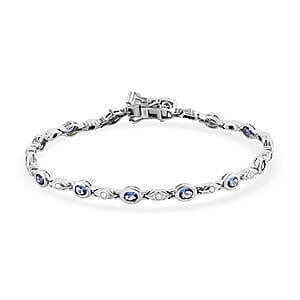 Tanzanite and White Zircon 2.59 ctw Bracelet in Platinum Over Sterling Silver (7.50 In)