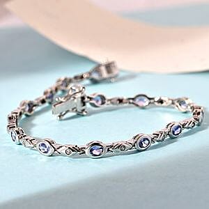 Tanzanite and White Zircon 2.59 ctw Bracelet in Platinum Over Sterling Silver (7.50 In)