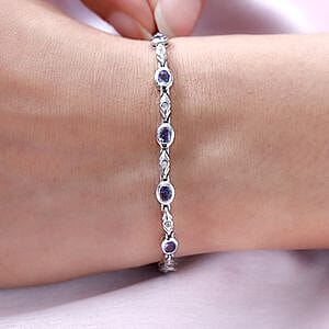 Tanzanite and White Zircon 2.59 ctw Bracelet in Platinum Over Sterling Silver (7.50 In)