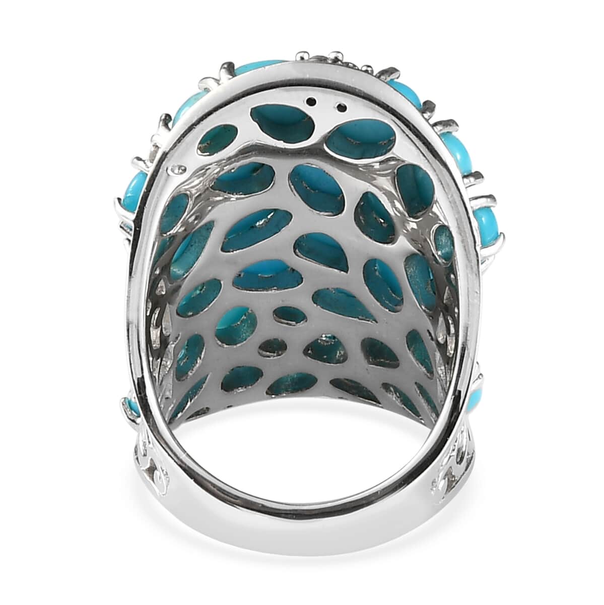 AMERICAN Natural Sleeping Beauty Turquoise and Natural White Zircon Ring in Platinum Over Sterling Silver 12.40 Grams 10.40 ctw image number 4