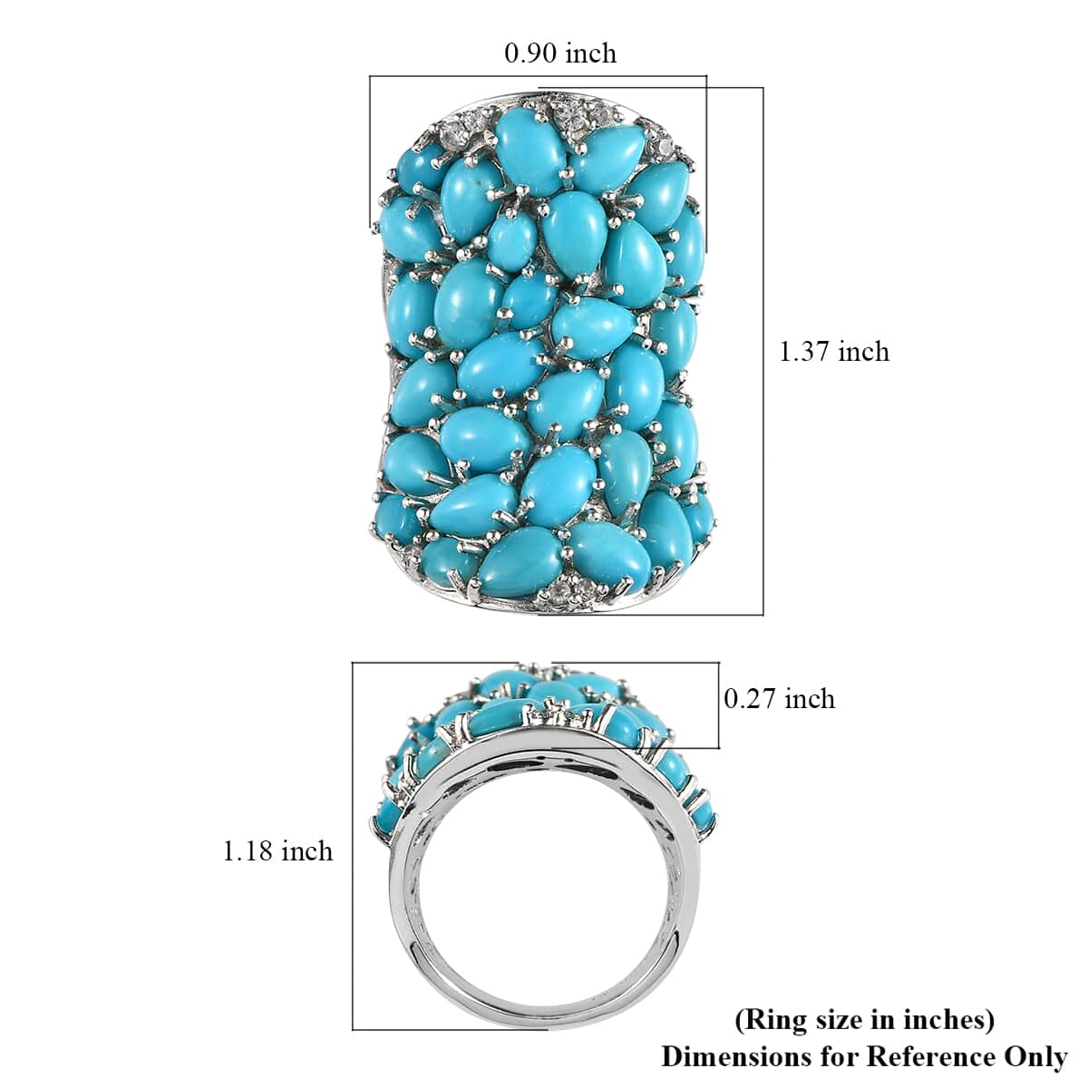 AMERICAN Natural Sleeping Beauty Turquoise and Natural White Zircon Ring in Platinum Over Sterling Silver (Size 10.0) 12.40 Grams 10.40 ctw image number 5