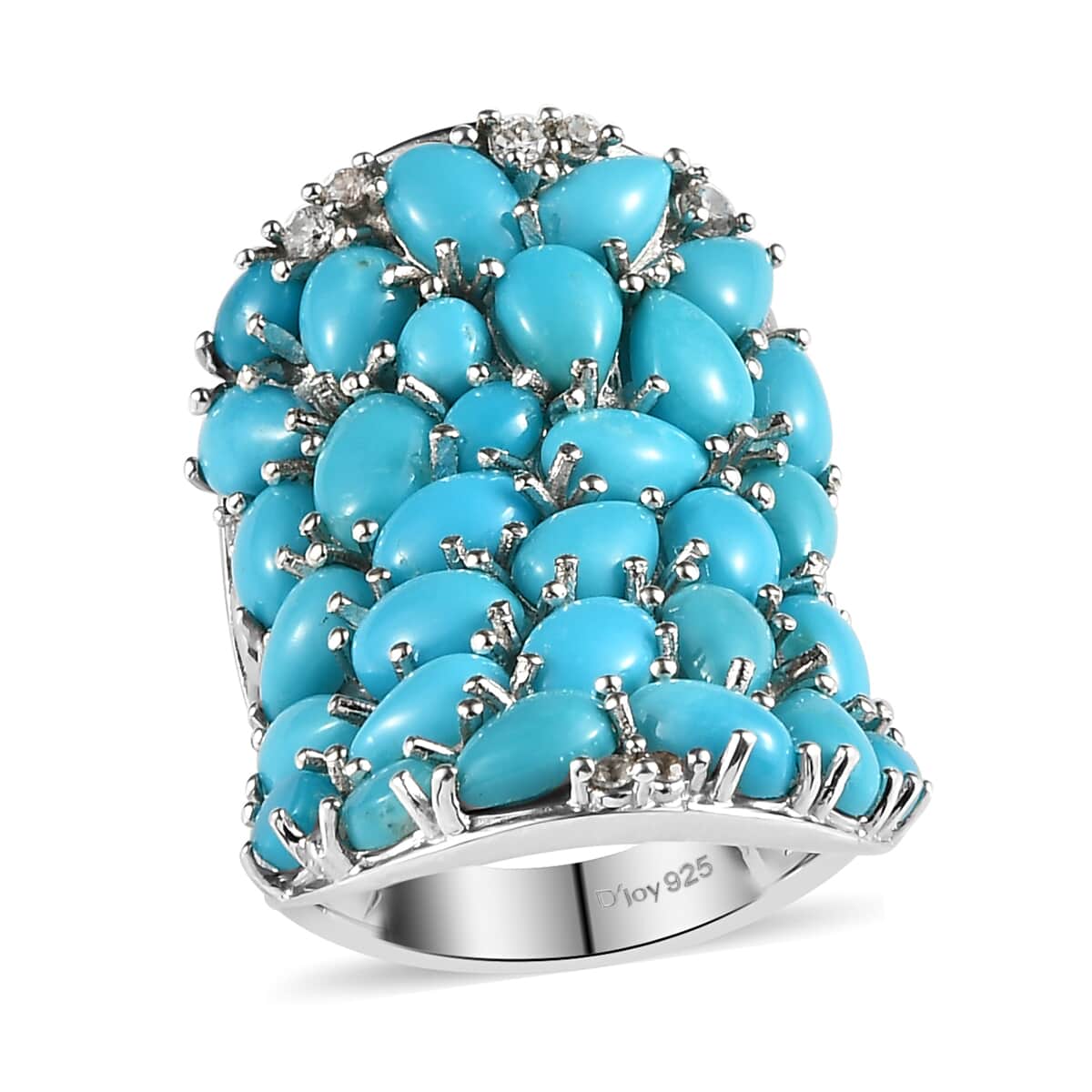 AMERICAN Natural Sleeping Beauty Turquoise and Natural White Zircon Ring in Platinum Over Sterling Silver (Size 6.0) 12.40 Grams 10.40 ctw image number 0