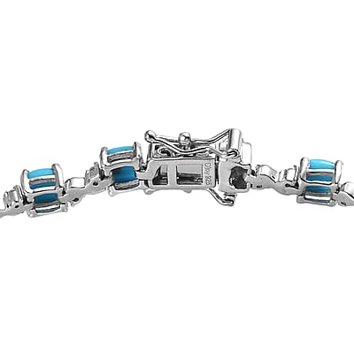 Sleeping Beauty Turquoise and White Zircon 8.85 ctw ctw Link Bracelet in Platinum Over Sterling Silver (6.50 In)