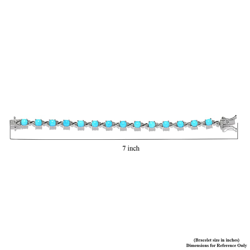 Sleeping Beauty Turquoise and White Zircon 8.85 ctw ctw Link Bracelet in Platinum Over Sterling Silver (6.50 In)