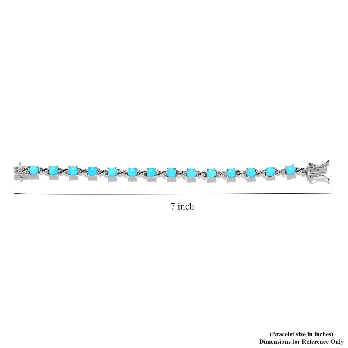 AMERICAN Natural Sleeping Beauty Turquoise and Natural White Zircon Link Bracelet in Platinum Over Sterling Silver (8.00 In) 12.60 Grams 11.10 ctw image number 4