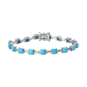 Sleeping Beauty Turquoise and White Zircon Link Bracelet in Platinum Over Sterling Silver (7.25 In) 9.50 ctw