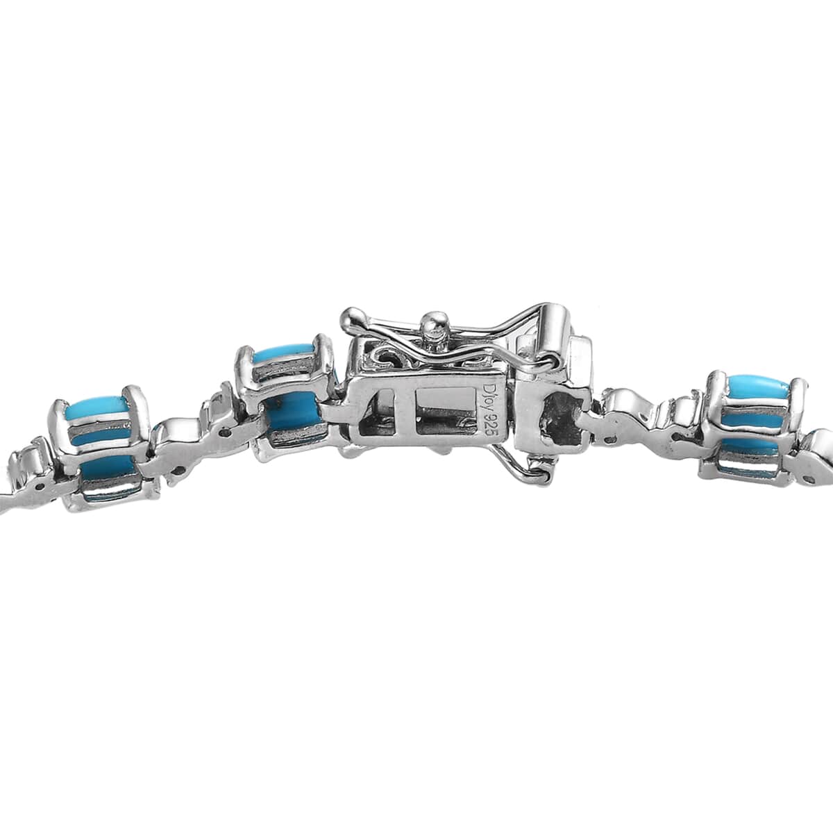 Sleeping Beauty Turquoise and White Zircon 9.50 ctw Link Bracelet in Platinum Over Sterling Silver (7.25 In) image number 3