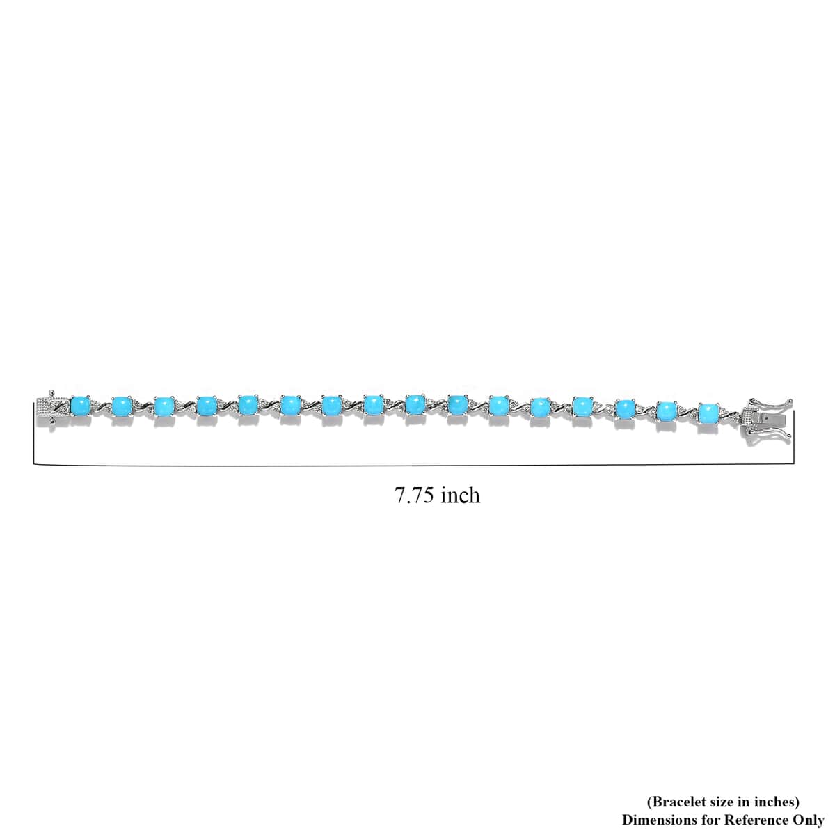 Sleeping Beauty Turquoise and White Zircon 9.50 ctw Link Bracelet in Platinum Over Sterling Silver (7.25 In) image number 4