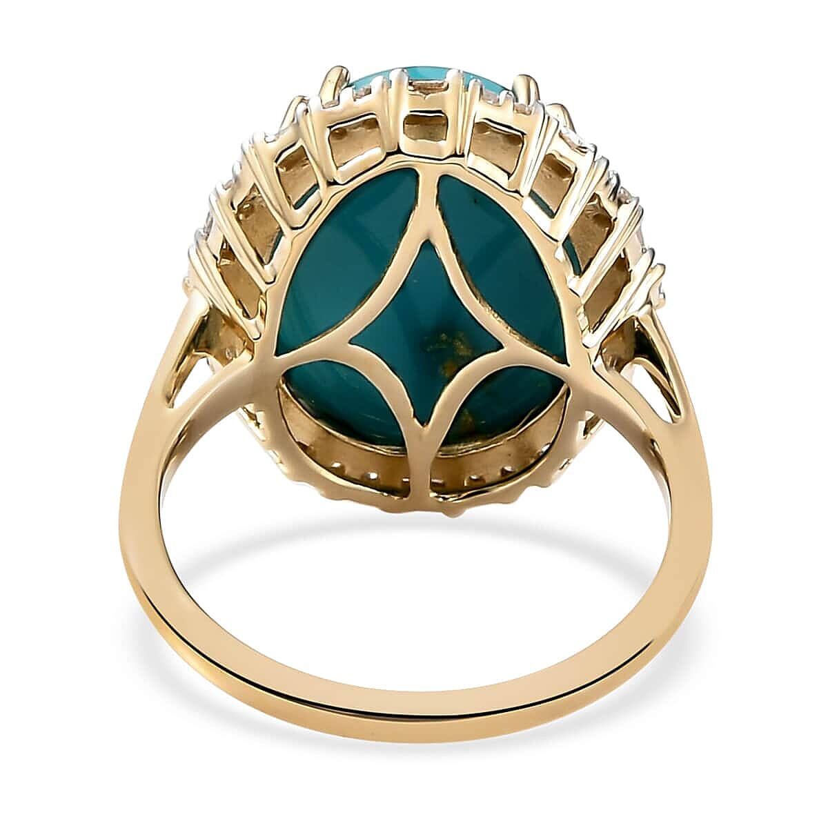Luxoro Premium Sleeping Beauty Turquoise and G-H I2-I3 Diamond 7.60 ctw Halo Ring in 10K Yellow Gold (Size 10.0)