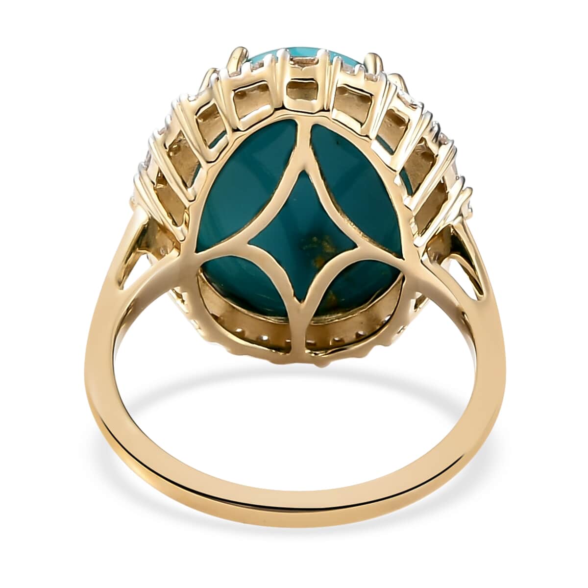 LUXORO 10K Yellow Gold Premium AMERICAN Natural Sleeping Beauty Turquoise and G-H I2-I3 Diamond Halo Ring (Size 10.0) 3.30 Grams 7.15 ctw image number 4