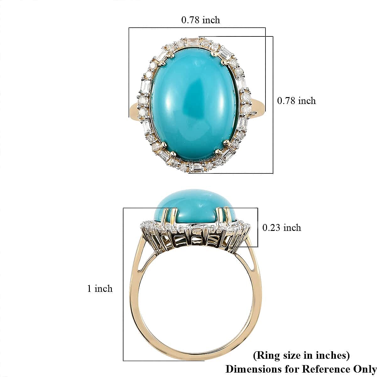 Luxoro Premium Sleeping Beauty Turquoise and G-H I2-I3 Diamond 7.60 ctw Halo Ring in 10K Yellow Gold (Size 10.0)