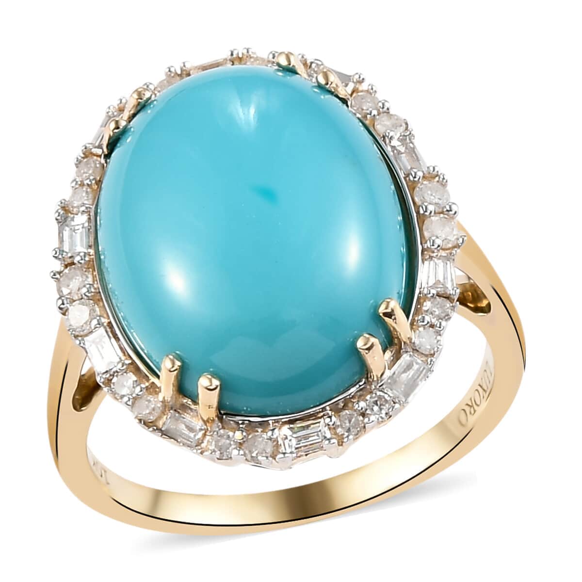 Luxoro 10K Yellow Gold Premium Sleeping Beauty Turquoise and G-H I2-I3 Diamond Halo Ring (Size 6.0) 7.15 ctw image number 0