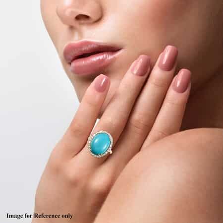 Luxoro 10K Yellow Gold Premium Sleeping Beauty Turquoise and G-H I2-I3 Diamond Halo Ring (Size 6.0) 7.15 ctw image number 2