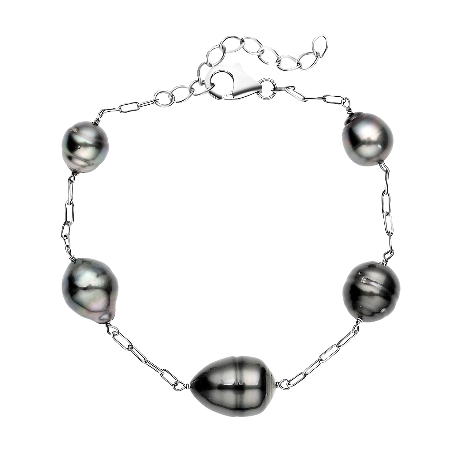 Tahitian Cultured Pearl Station Bracelet For Women, Rhodium Over Sterling Silver Bracelet, Pearl Jewelry 7-8.50 Inches