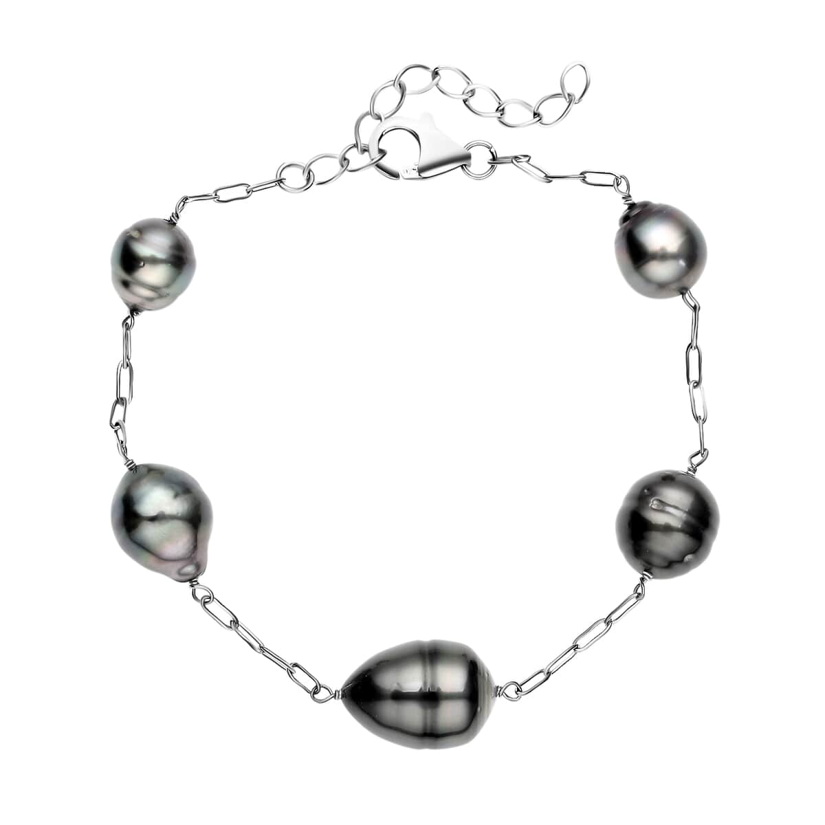 Tahitian Cultured Pearl Station Bracelet For Women, Rhodium Over Sterling Silver Bracelet, Pearl Jewelry 7-8.50 Inches image number 0
