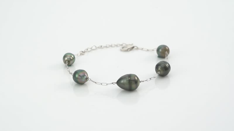 Tahitian Cultured Pearl Station Bracelet For Women, Rhodium Over Sterling Silver Bracelet, Pearl Jewelry 7-8.50 Inches