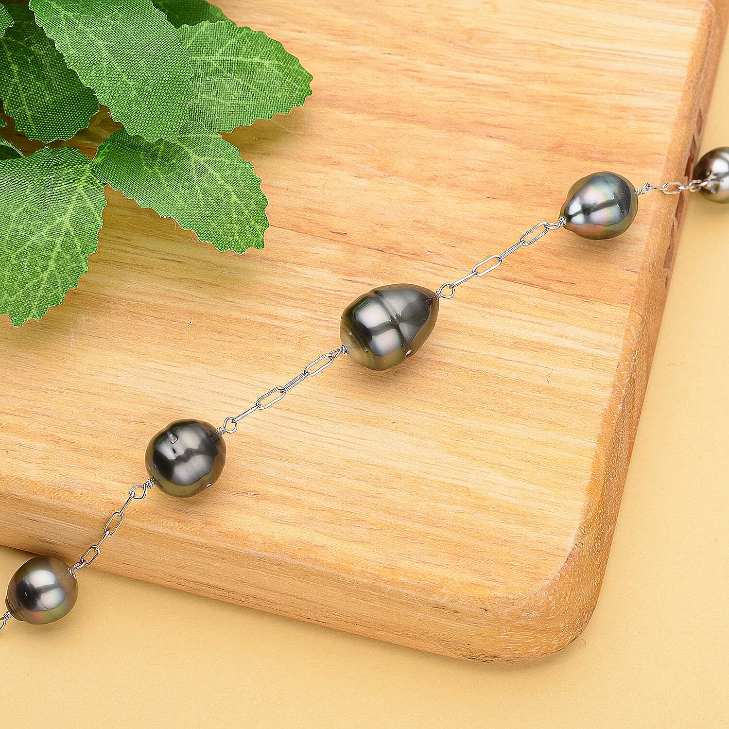 Tahitian Cultured Pearl Station Bracelet For Women, Rhodium Over Sterling Silver Bracelet, Pearl Jewelry 7-8.50 Inches
