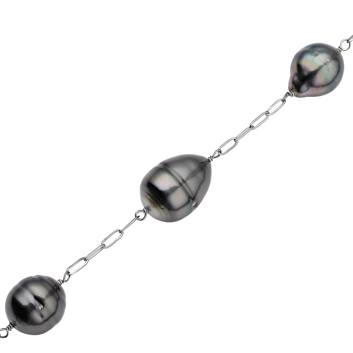 Tahitian Cultured Pearl Station Bracelet For Women, Rhodium Over Sterling Silver Bracelet, Pearl Jewelry 7-8.50 Inches image number 3