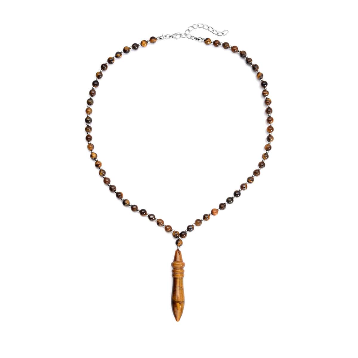 Yellow Tiger's Eye Beaded Men's Necklace 20-22 Inches in Silvertone 140.50 ctw image number 0