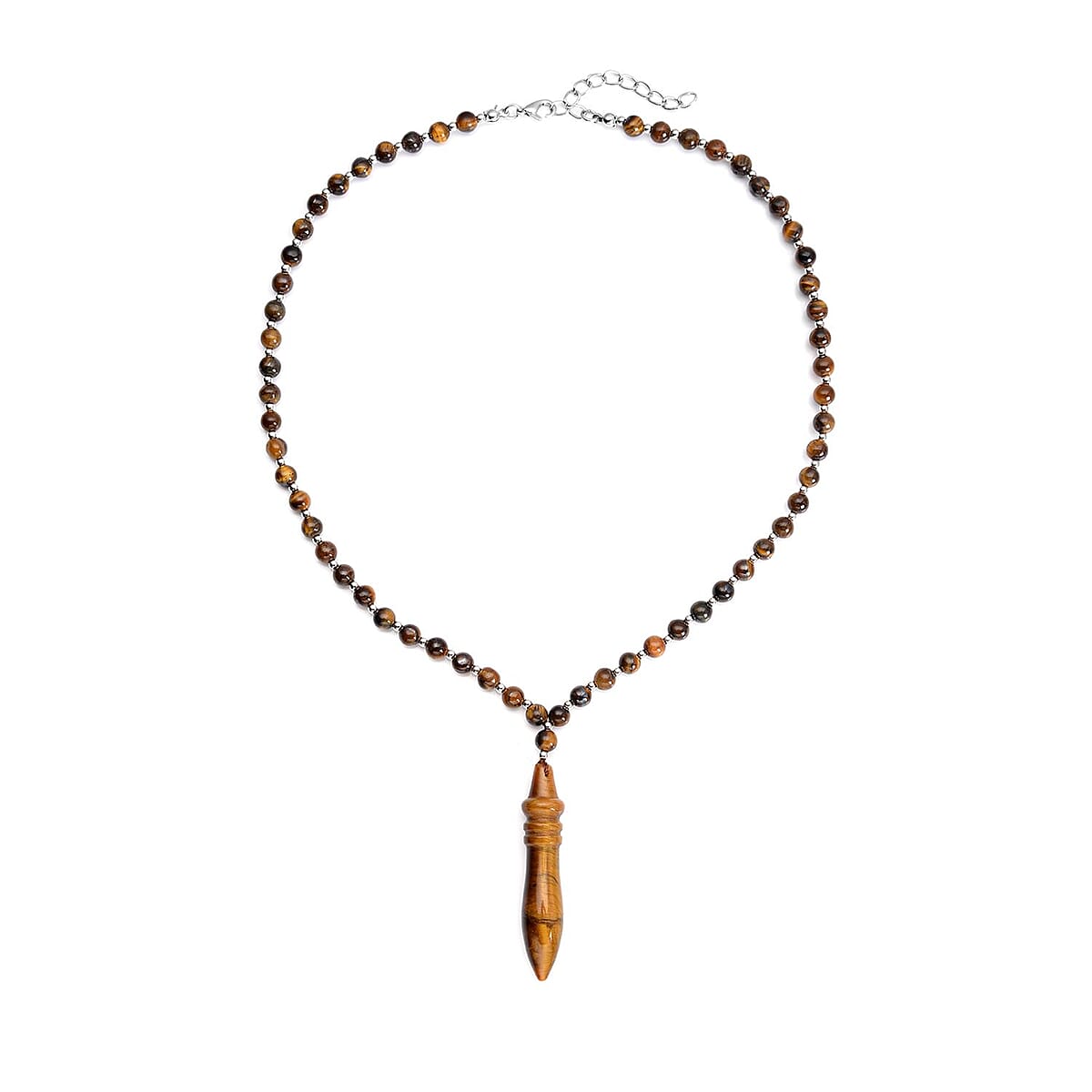 Yellow Tiger's Eye Beaded Men's Necklace 20-22 Inches in Silvertone 140.50 ctw image number 0