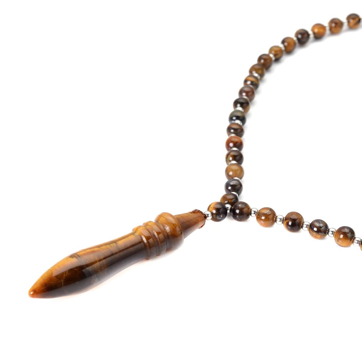 Yellow Tiger's Eye Beaded Men's Necklace 20-22 Inches in Silvertone 140.50 ctw image number 2