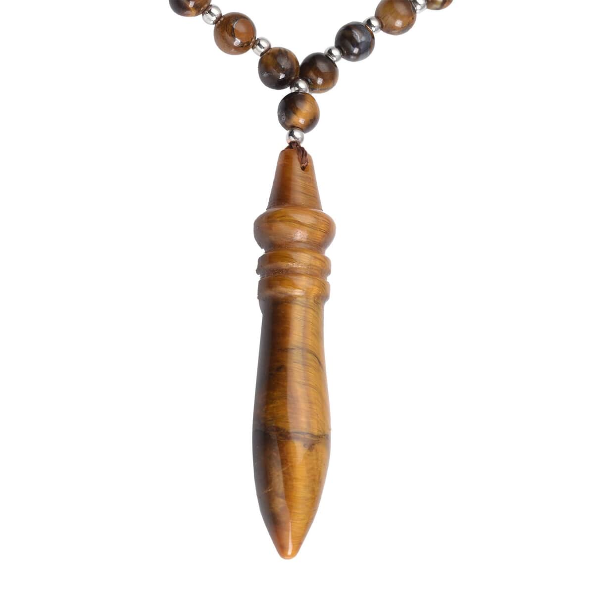 Yellow Tiger's Eye Beaded Men's Necklace 20-22 Inches in Silvertone 140.50 ctw image number 3