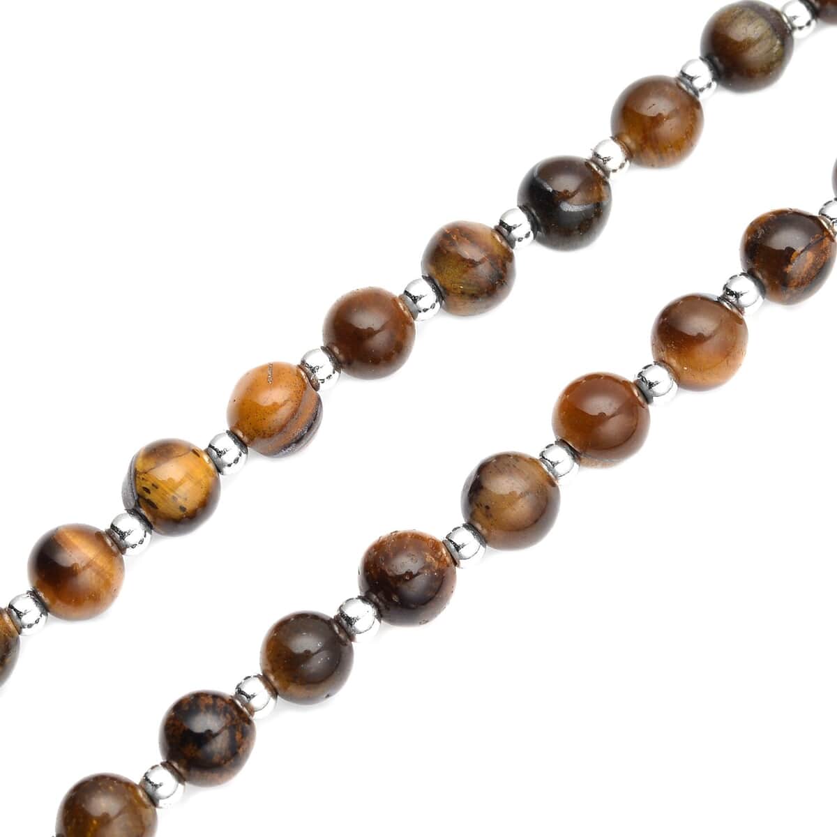 Yellow Tiger's Eye Beaded Men's Necklace 20-22 Inches in Silvertone 140.50 ctw image number 4