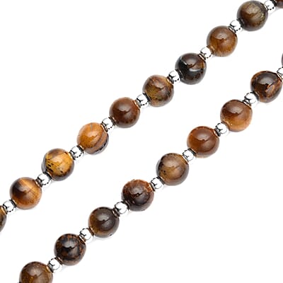 Yellow Tiger's Eye 140.50 ctw Beaded Men's Necklace 20-22 Inches in Silvertone