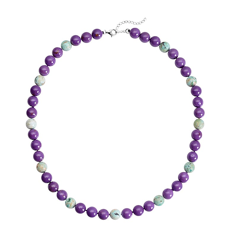 Peru Turquoise and Phosphosiderite Beaded Necklace 20-22 Inches in Rhodium Over Sterling Silver 349.50 ctw