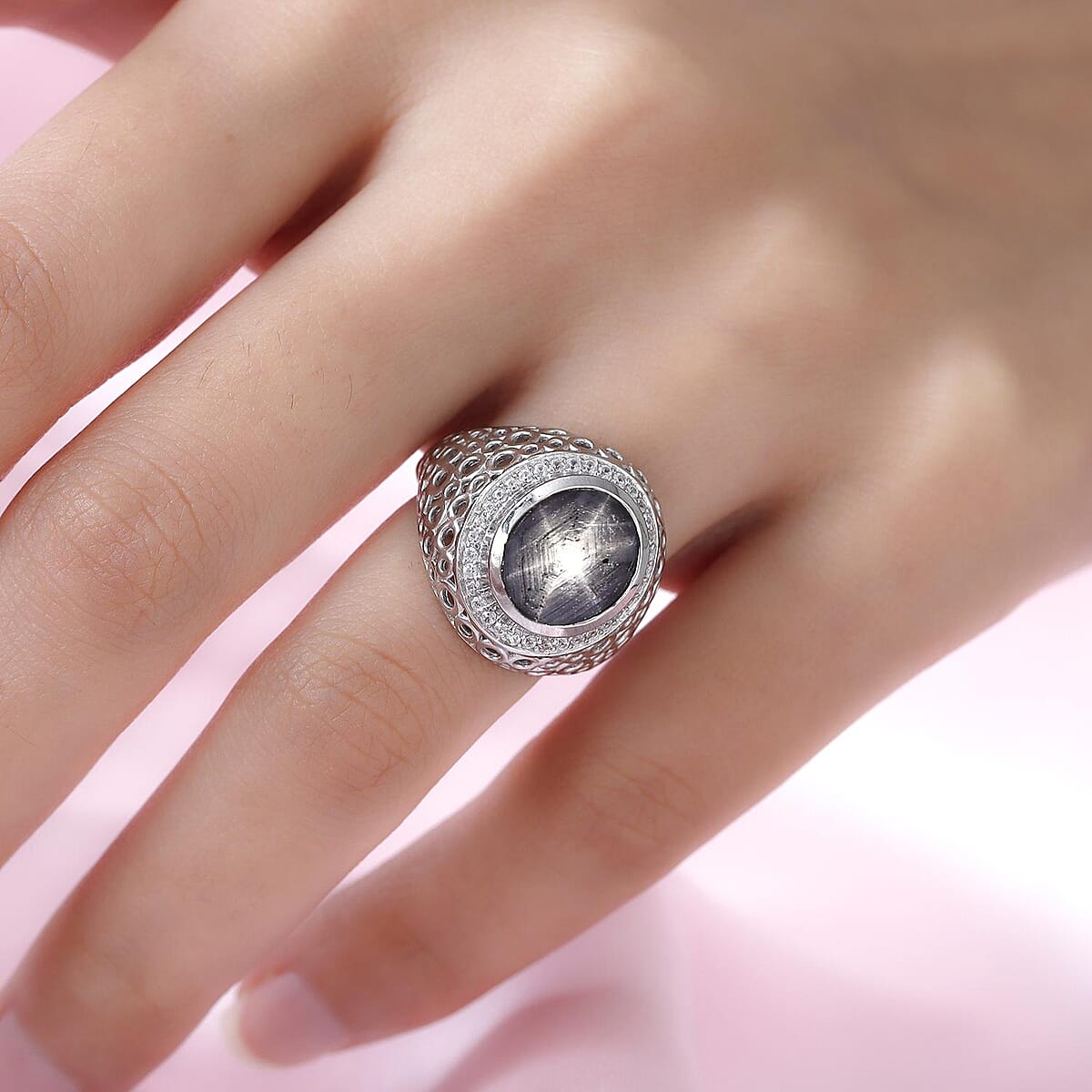 Indian Star Ruby and Natural White Zircon Solitaire Ring in Platinum Over Sterling Silver 8.15 ctw image number 2