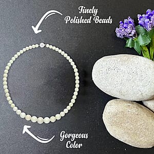 Australian Green Calcite 352.50 ctw Beaded Necklace 20 Inches in Rhodium Over Sterling Silver