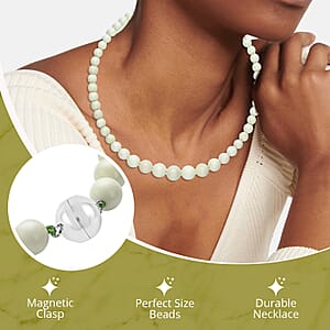 Australian Green Calcite 352.50 ctw Beaded Necklace 20 Inches in Rhodium Over Sterling Silver