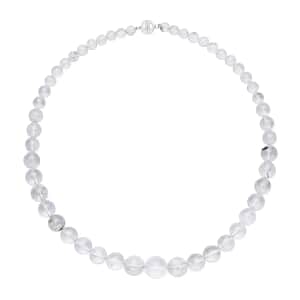 Diamond Quartz Beaded Necklace For Women with Magnetic Lock, Summer Jewelry in Rhodium Over Sterling Silver 20 Inches