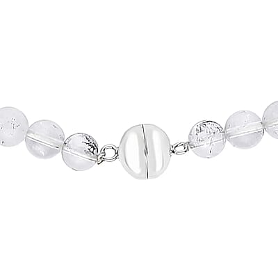 Diamond Quartz Beaded Necklace For Women with Magnetic Lock, Summer Jewelry in Rhodium Over Sterling Silver 20 Inches