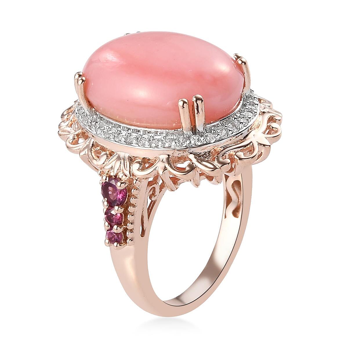 Peruvian Pink Opal and Multi Gemstone Ring in Vermeil Rose Gold Over Sterling Silver (Size 8.0) 10.85 ctw image number 3