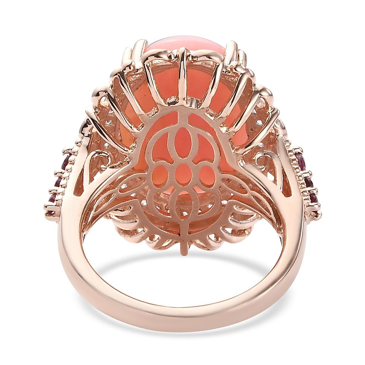 Peruvian Pink Opal and Multi Gemstone Ring in Vermeil Rose Gold Over Sterling Silver (Size 8.0) 10.85 ctw image number 4